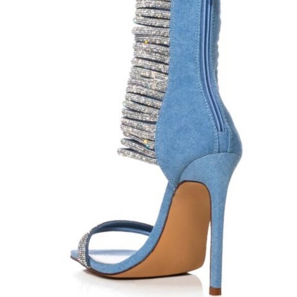 AZALEA WANG "COME THROUGH ALL DAY"RHINESTONE EMBELLISHED STRAPPY DENIM BRAND NEW - Picture 3 of 8